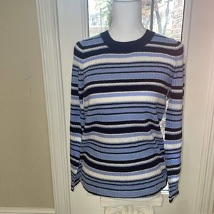 NWT J.Crew Womens 100% Cashmere Blue Stripe Sweater Size large L
